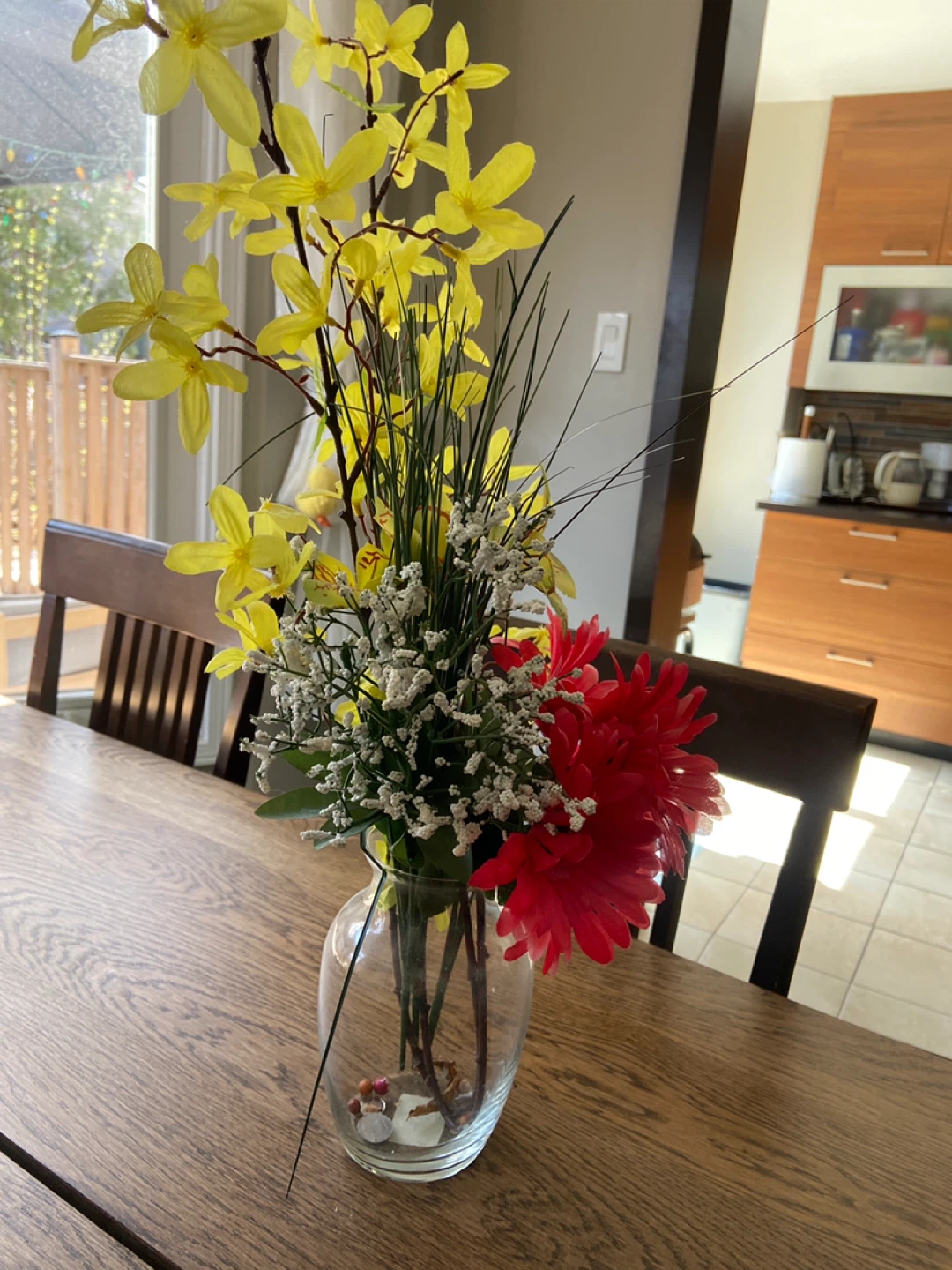 Artificial Floral Arrangement in Glass Vase