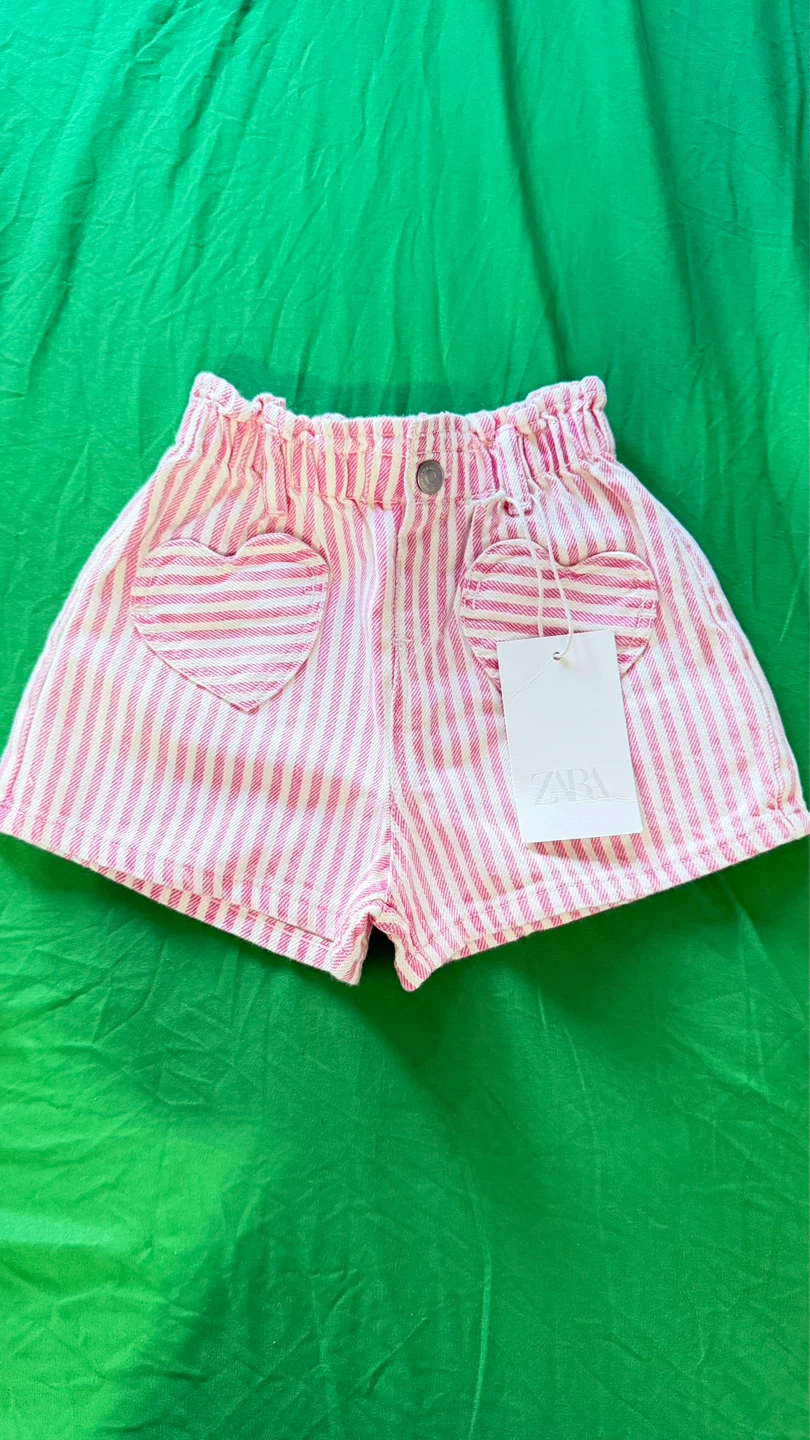 Zara Striped Heart Pocket Shorts - Pink/White - photo 2