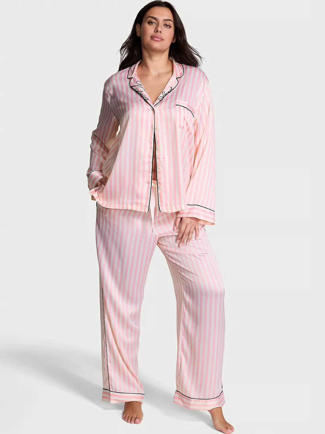 Victoria's Secret Pink Signature Striped Satin Pajama Set