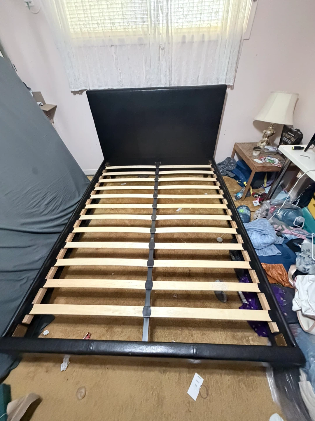 Black Faux Leather Bed Frame, head board & Memory Foam Mattress! - photo 2