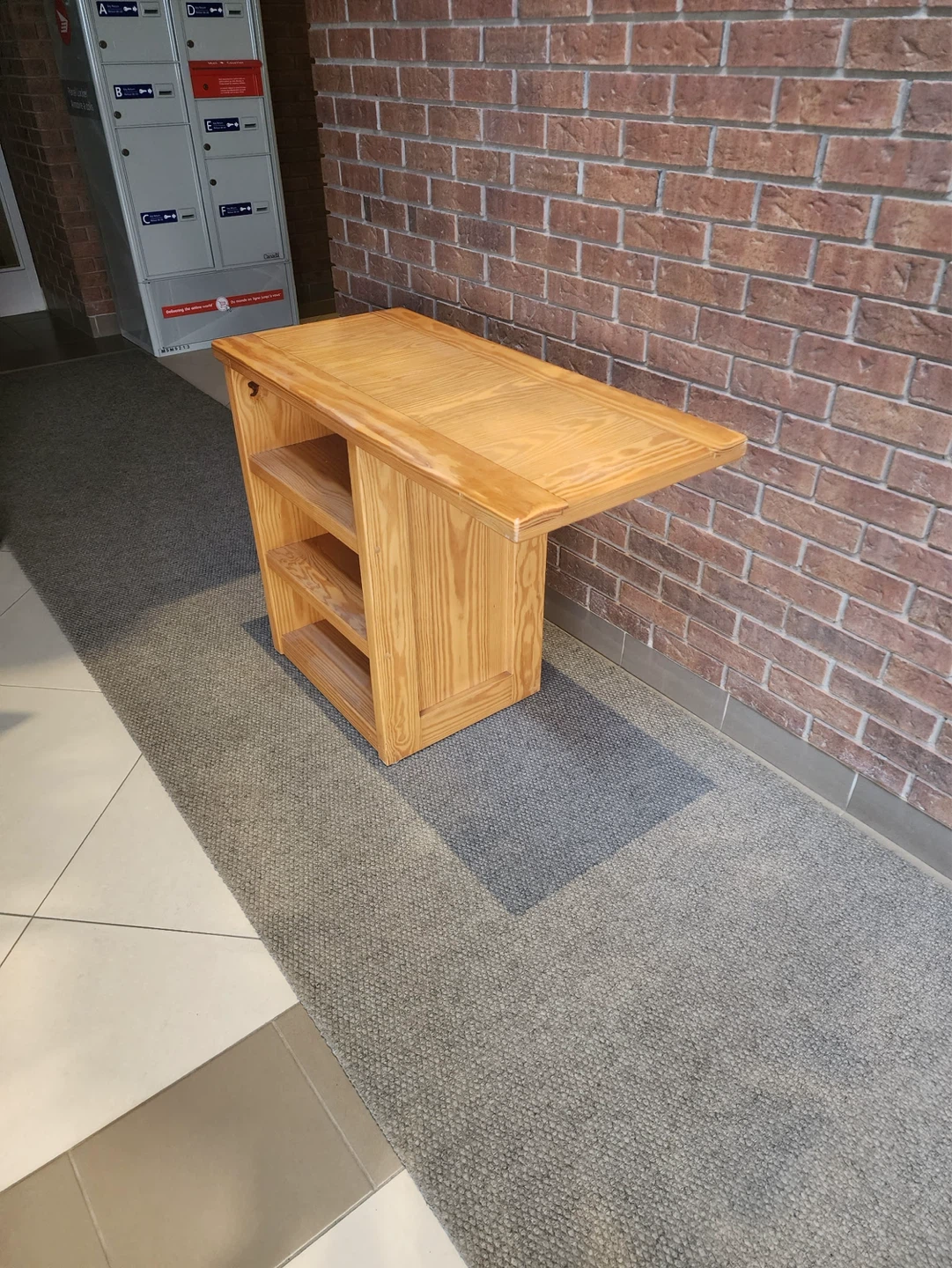 Wooden folding table with shelves