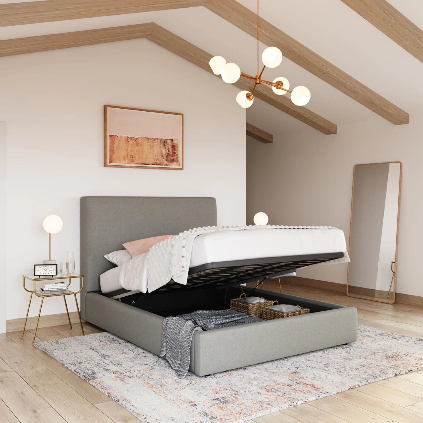 West Elm Dark Grey velvet Storage Queen Bed Frame - photo 2