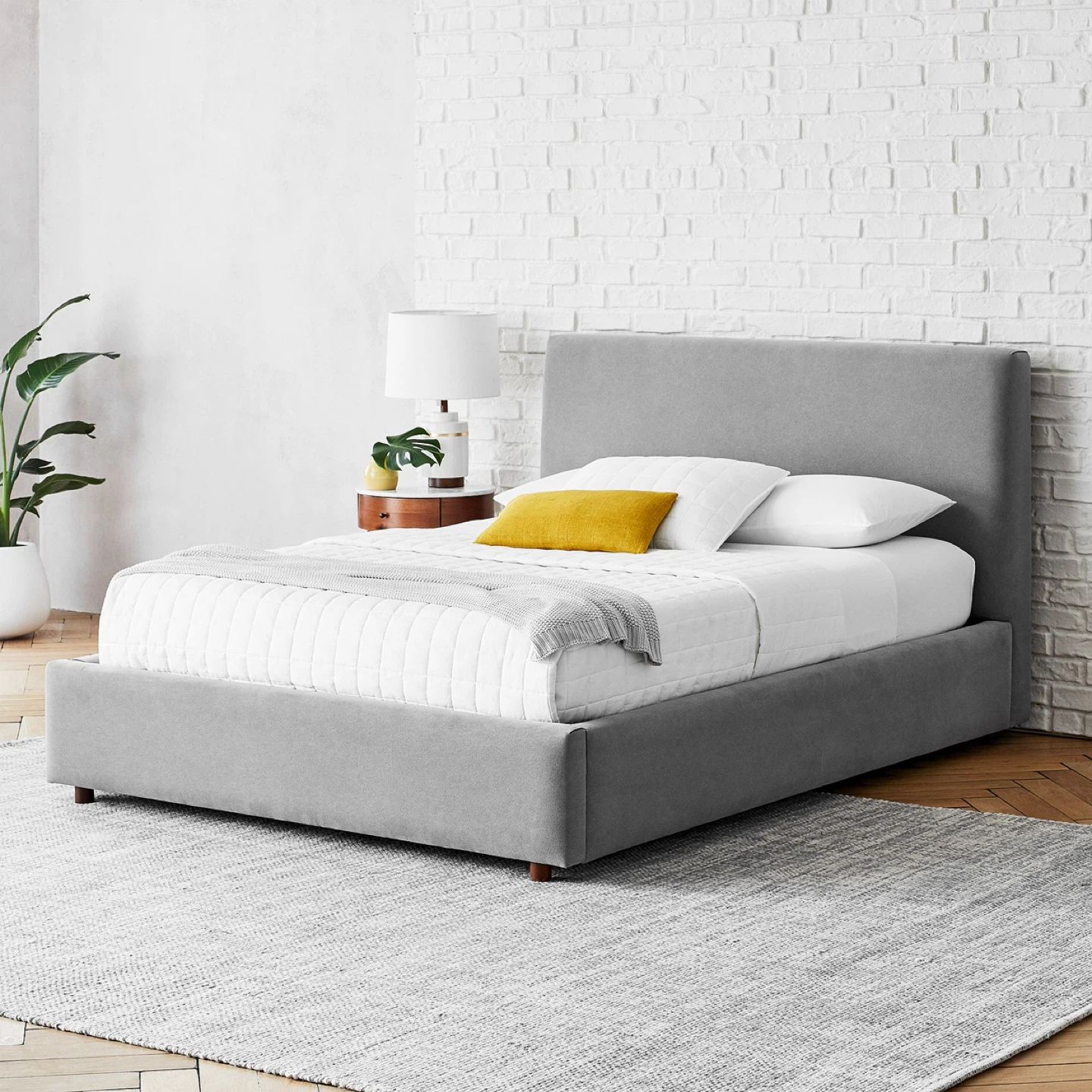 West Elm Dark Grey velvet Storage Queen Bed Frame