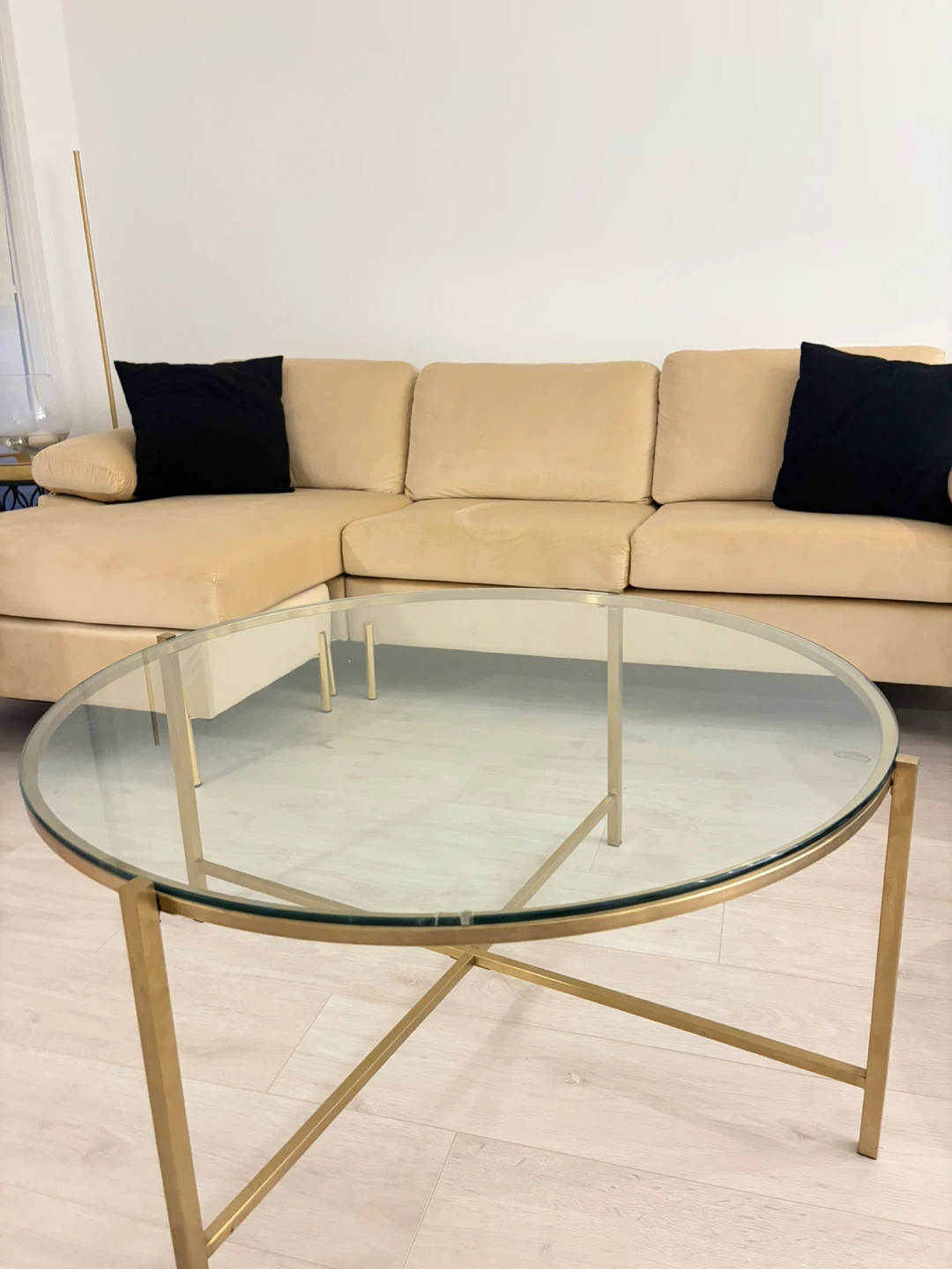 Beige Velvet Sectional Sofa with Chaise - photo 2