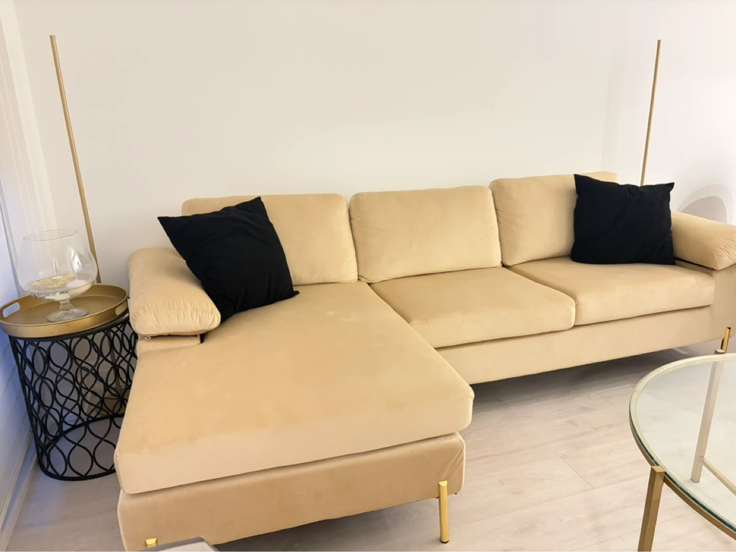 Beige Velvet Sectional Sofa with Chaise - photo 4
