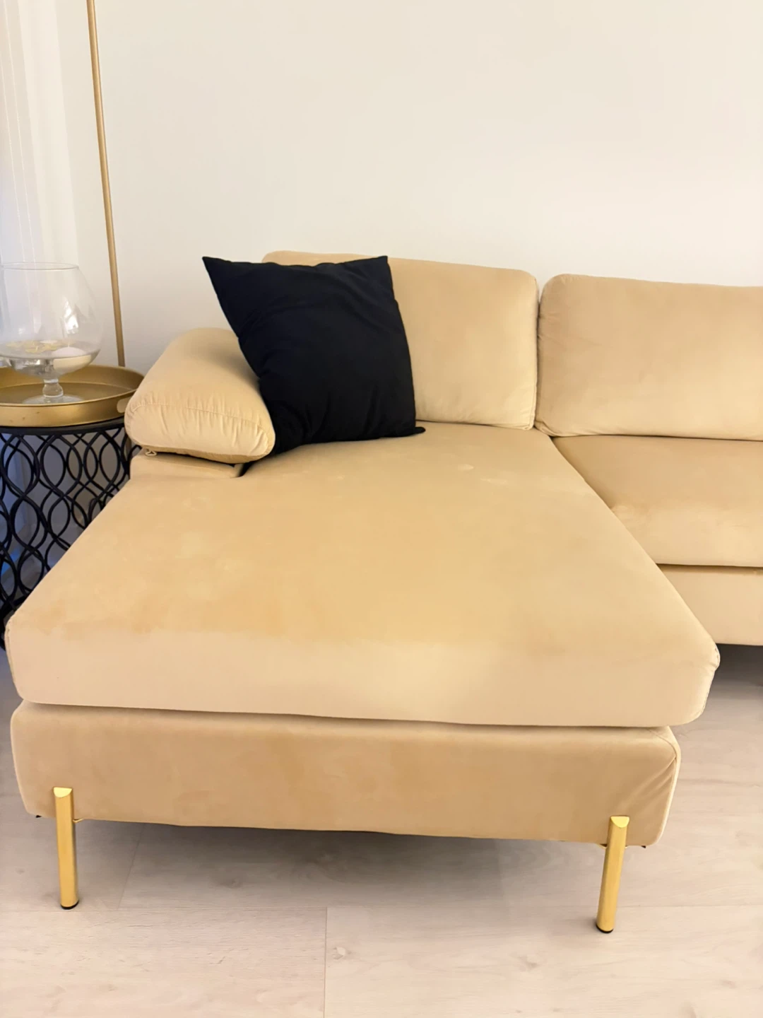 Beige Velvet Sectional Sofa with Chaise - photo 5