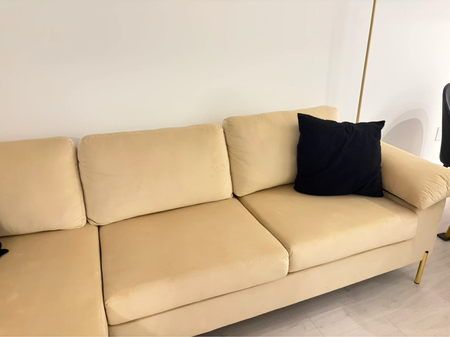 Beige Velvet Sectional Sofa with Chaise - photo 3