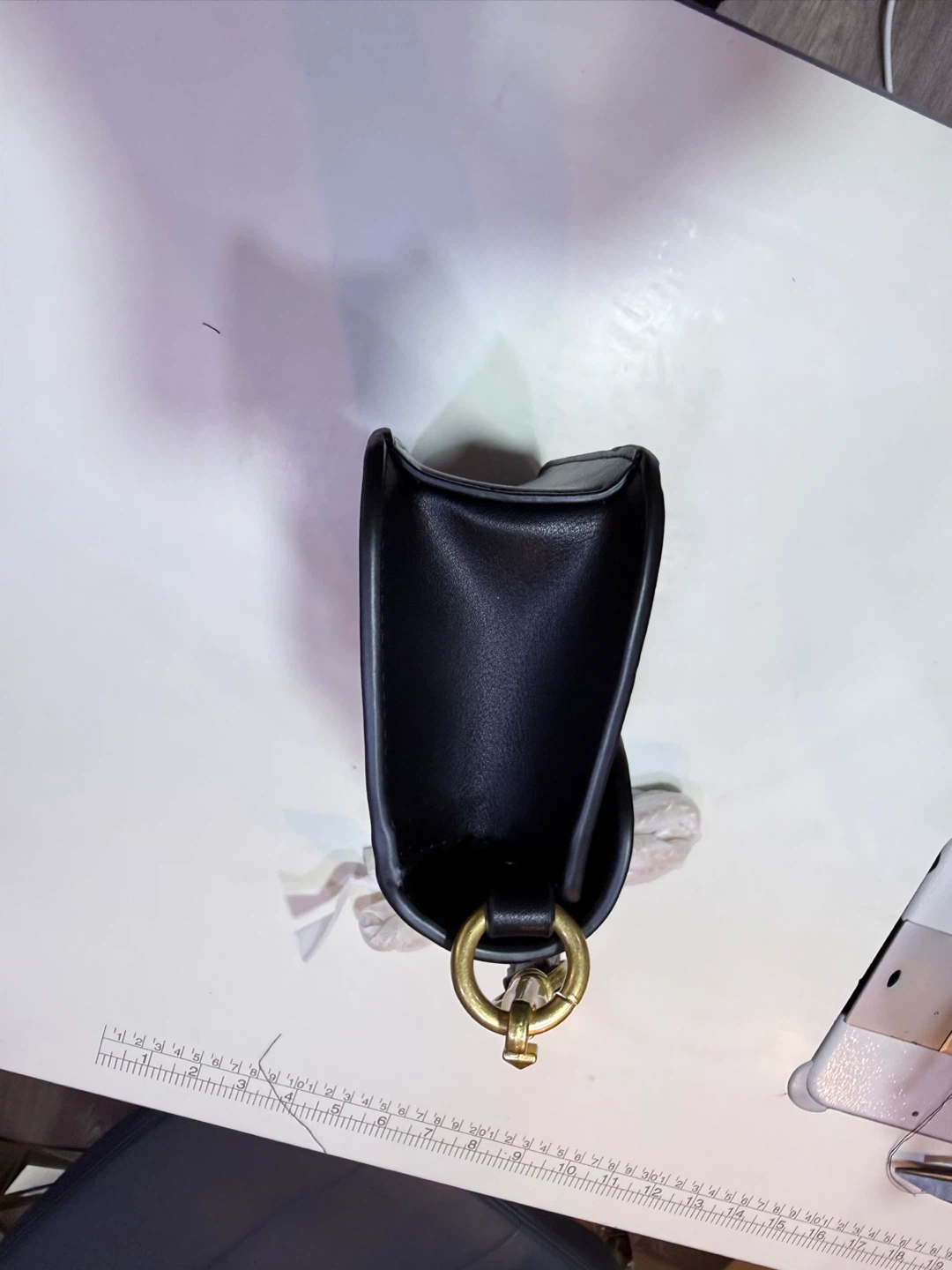 Black Leather Crossbody Bag with Gold 'V' Accent - photo 4