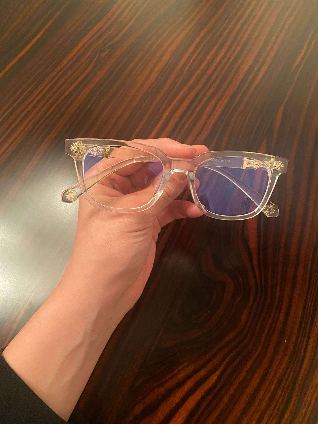 Clear on gold chrome hearts, glasses