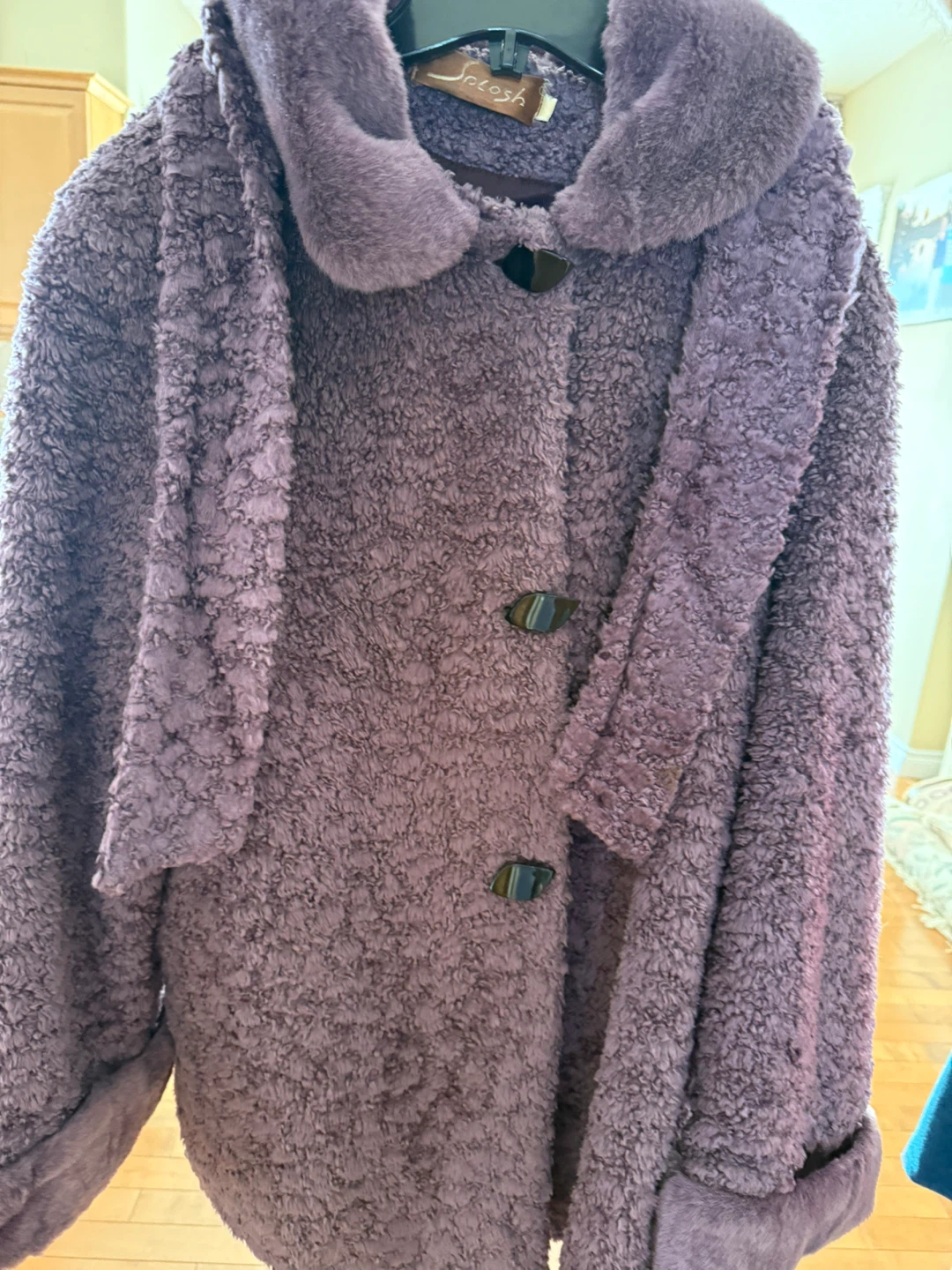 Purple Fuzzy Coat with Faux Fur Trim