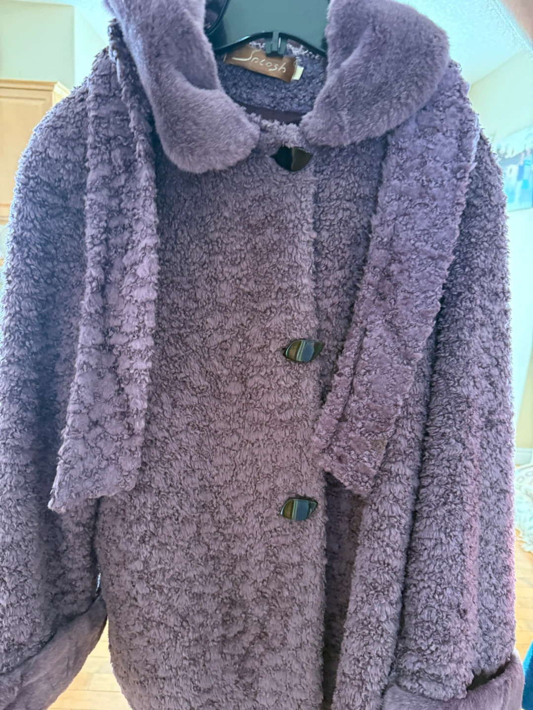Purple Fuzzy Coat with Faux Fur Trim - photo 4