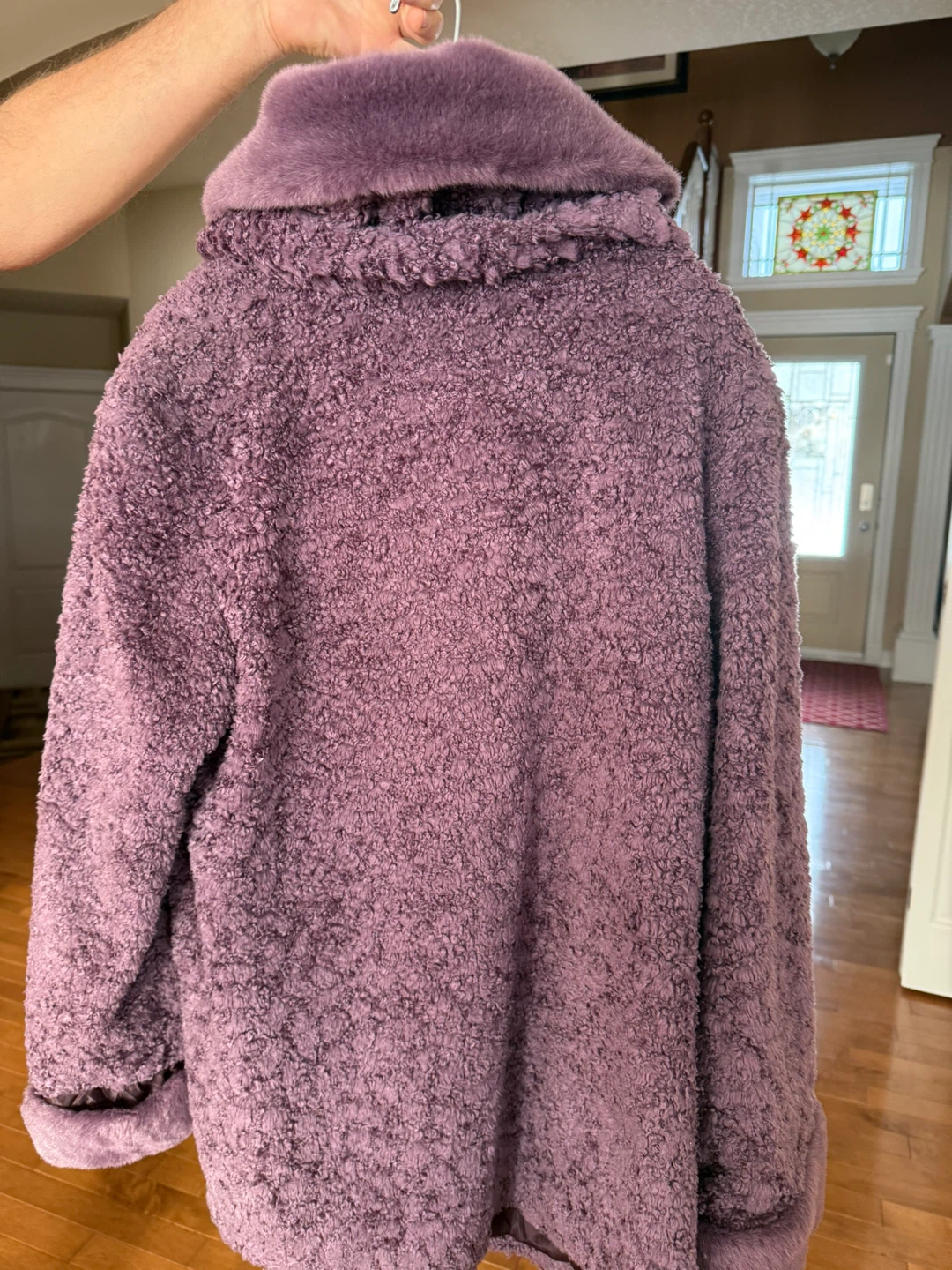 Purple Fuzzy Coat with Faux Fur Trim - photo 2