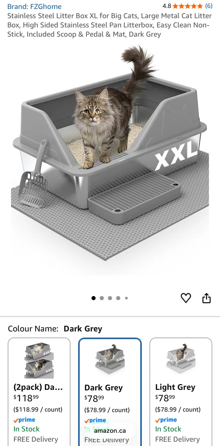 Stainless Steel XL Litter Box with Scoop & Mat - Dark Grey