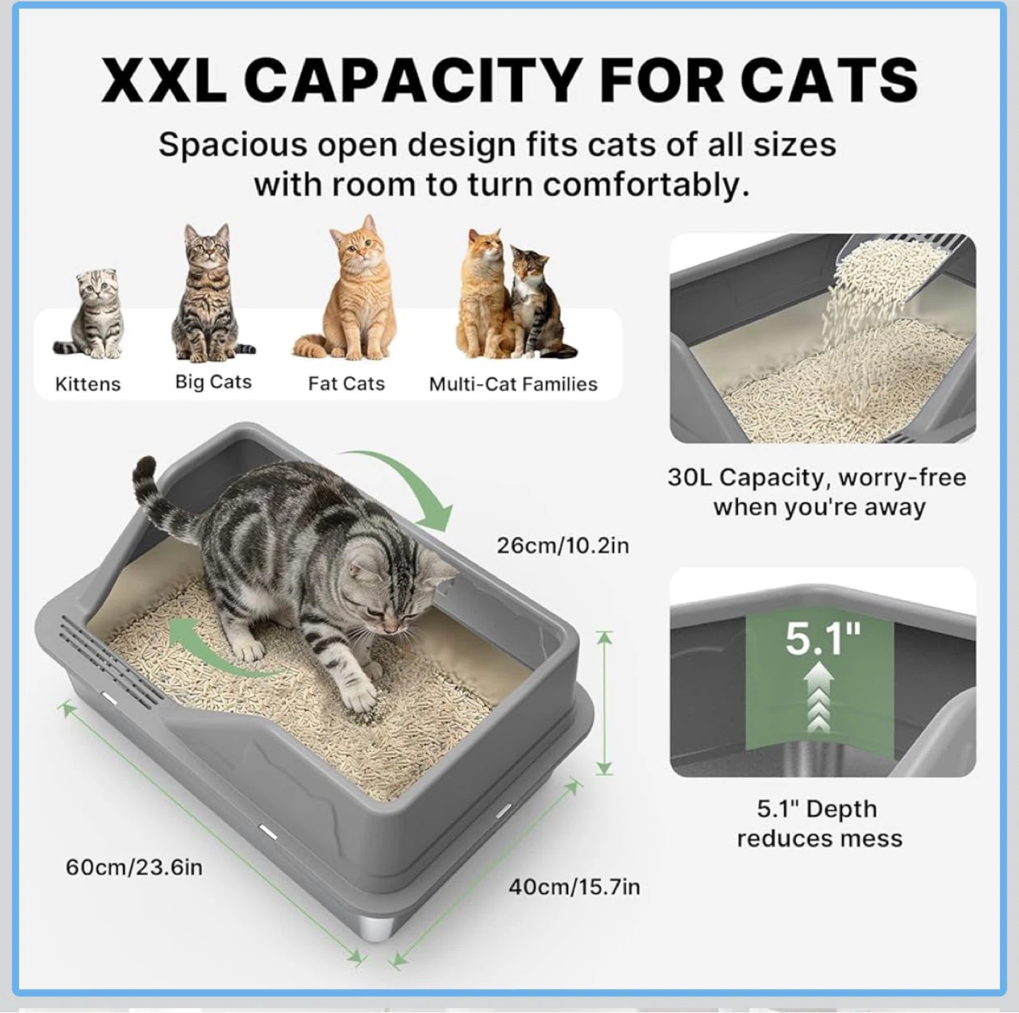 Stainless Steel XL Litter Box with Scoop & Mat - Dark Grey - photo 2