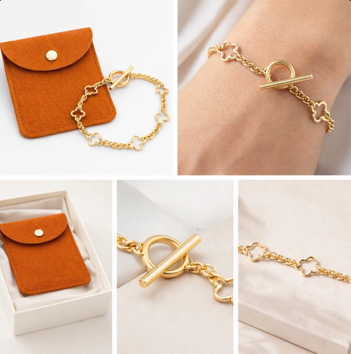 Chloe Clover Toggle Bracelet 18K Gold Rhodoum