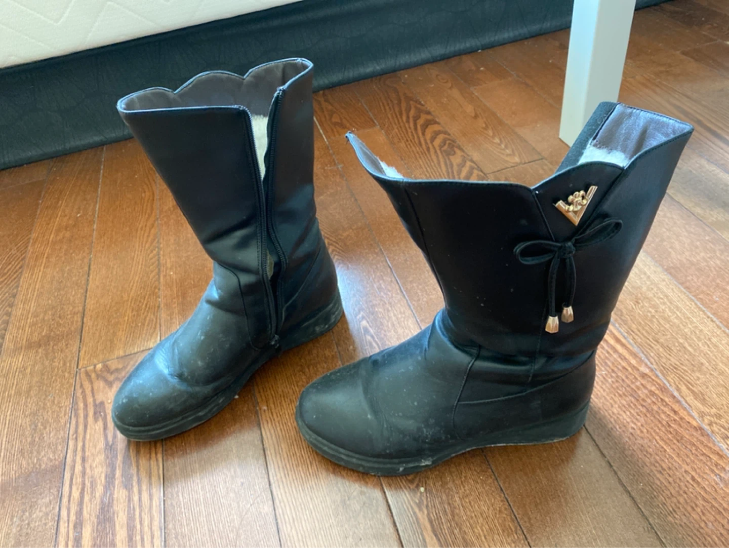 Black Faux Leather Winter Boots with Fur Lining - photo 2