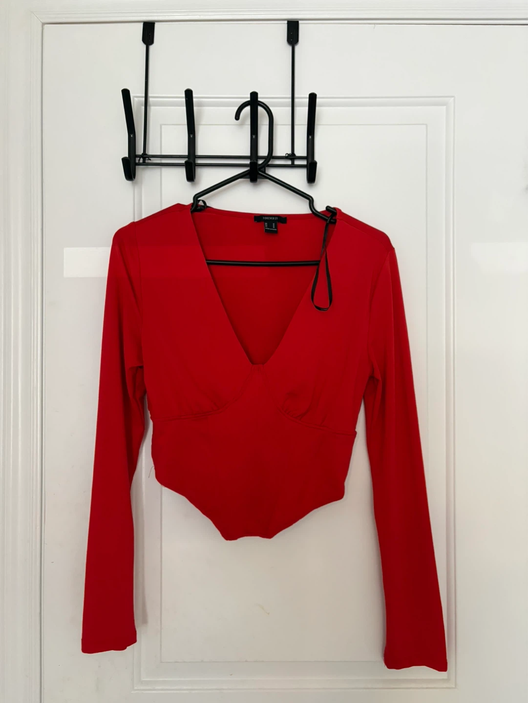 Forever 21 Red Long Sleeve V-Neck Corset top
