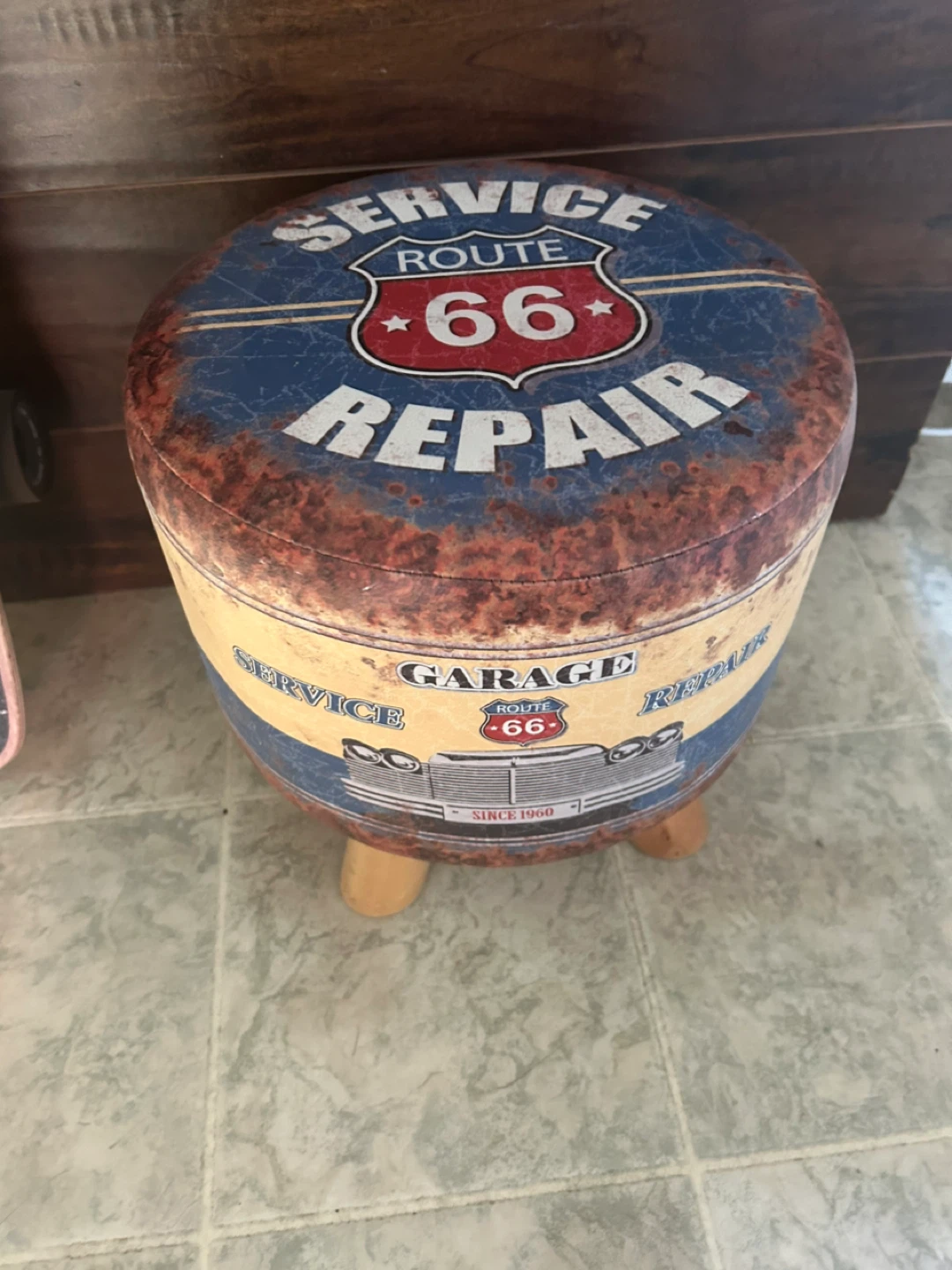 Route 66 Garage Repair Ottoman Stool