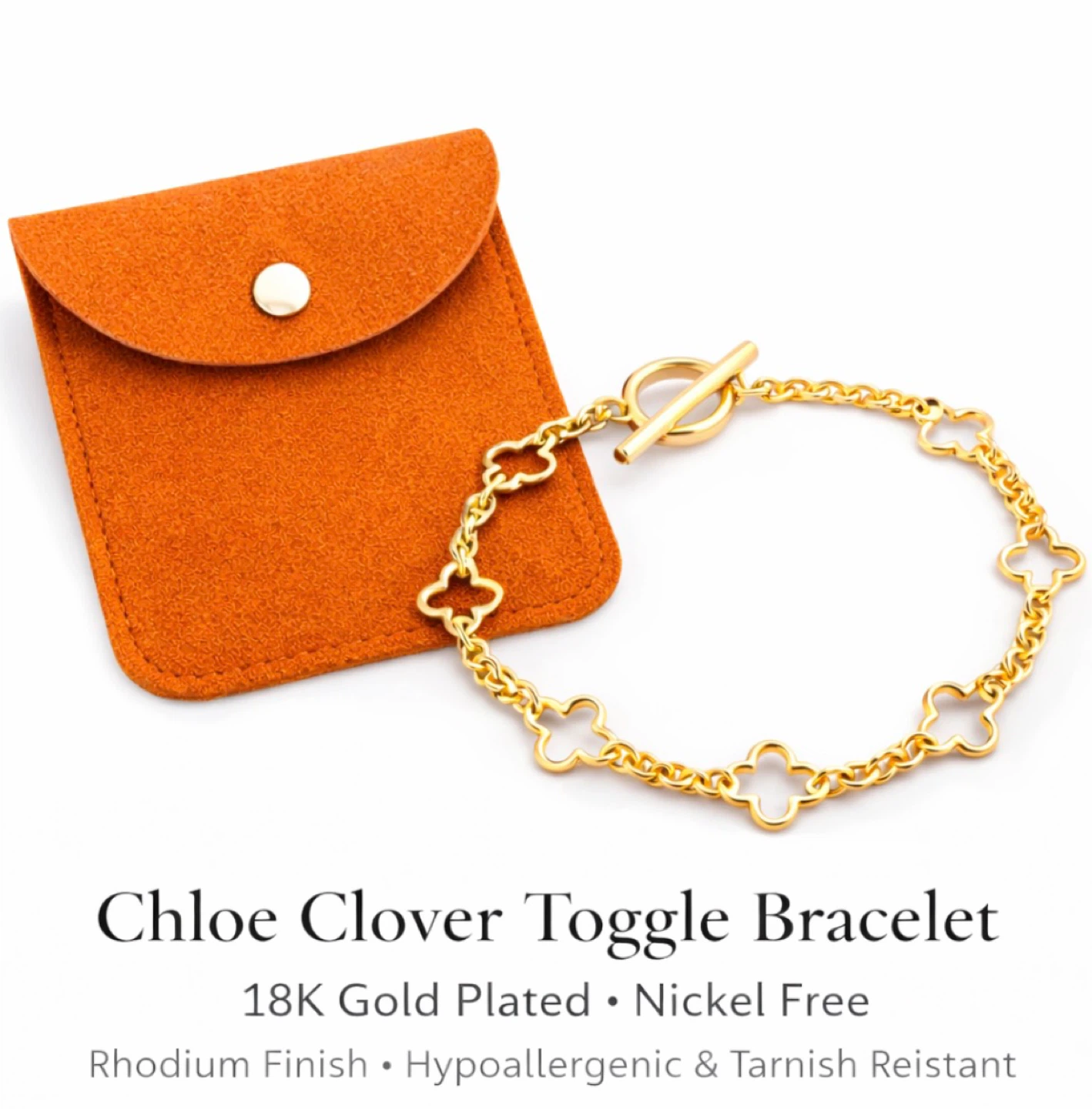 Chloe Clover Toggle Bracelet 18K Gold Rhodoum - photo 3