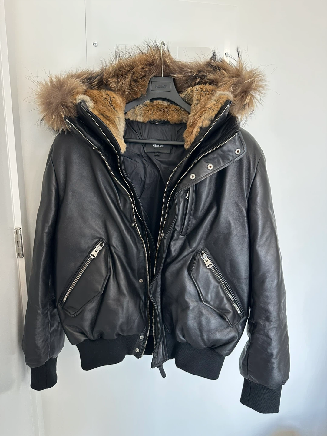 Mackage Black Leather Bomber Jacket size 42 “GLEN” - photo 5