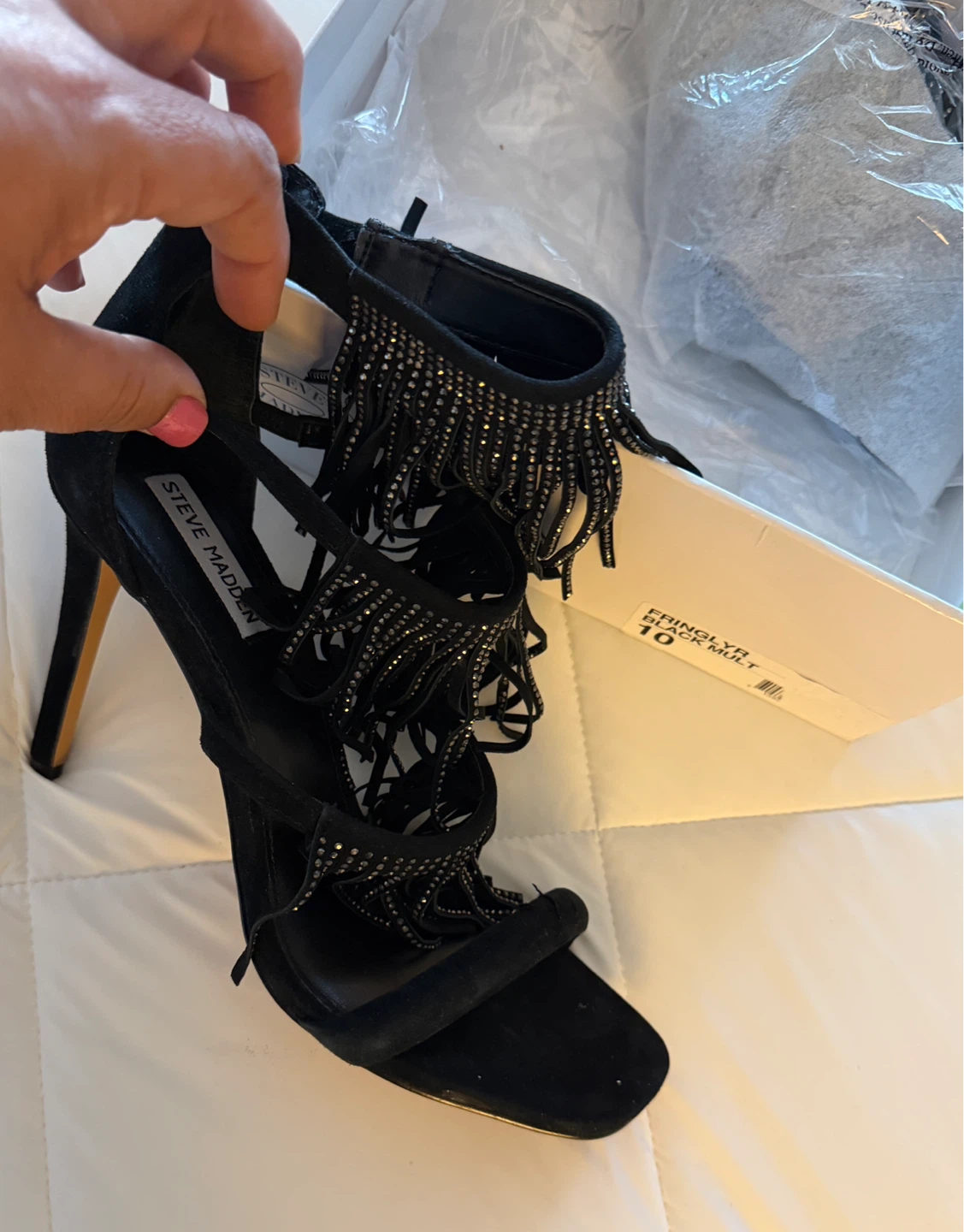 Steve Madden Fringlyr Black Multi Heel Sandals - Size 10