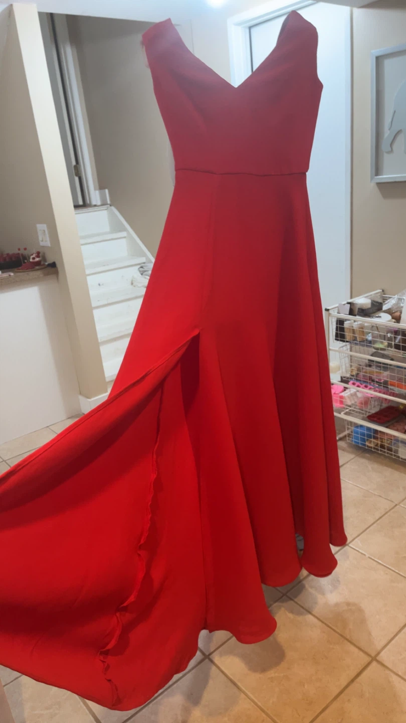 Red V-Neck Maxi Dress with Slit