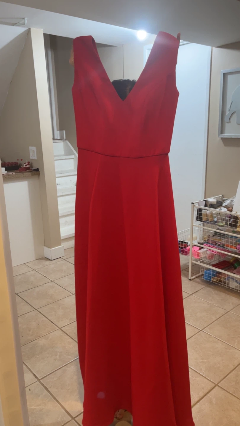 Red V-Neck Maxi Dress with Slit - photo 2