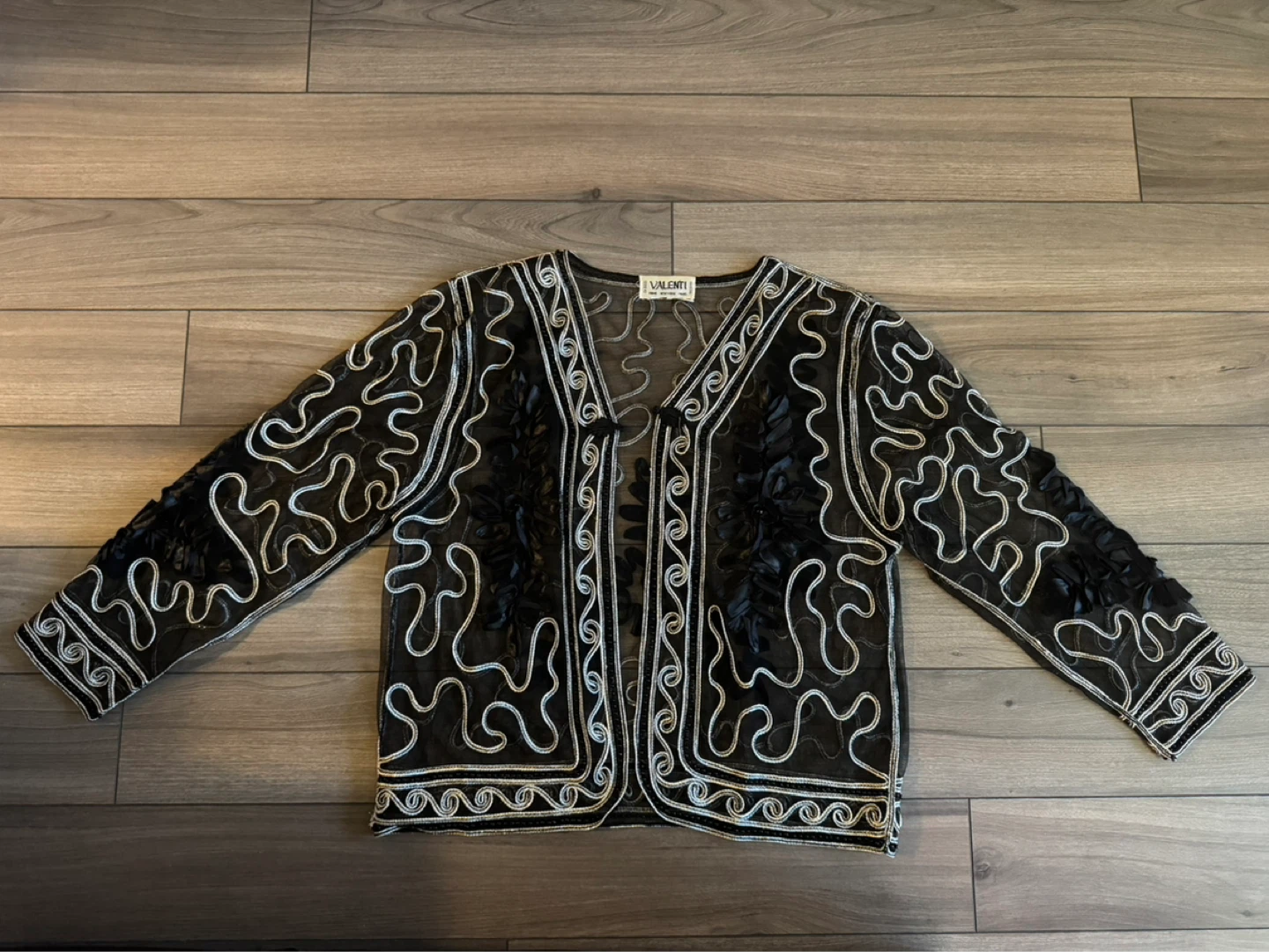 Valentini Black Mesh Embellished Jacket XL