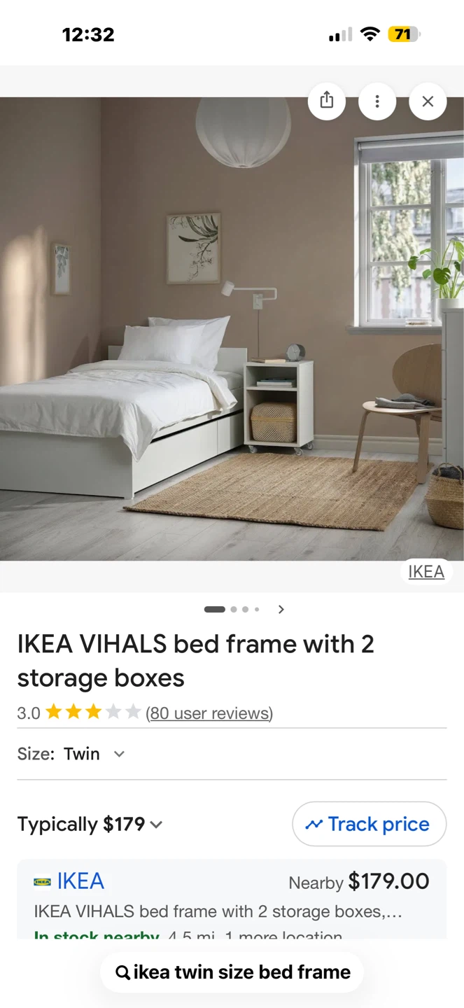 IKEA VIHALS Bed Frame with 2 Storage Boxes - Twin