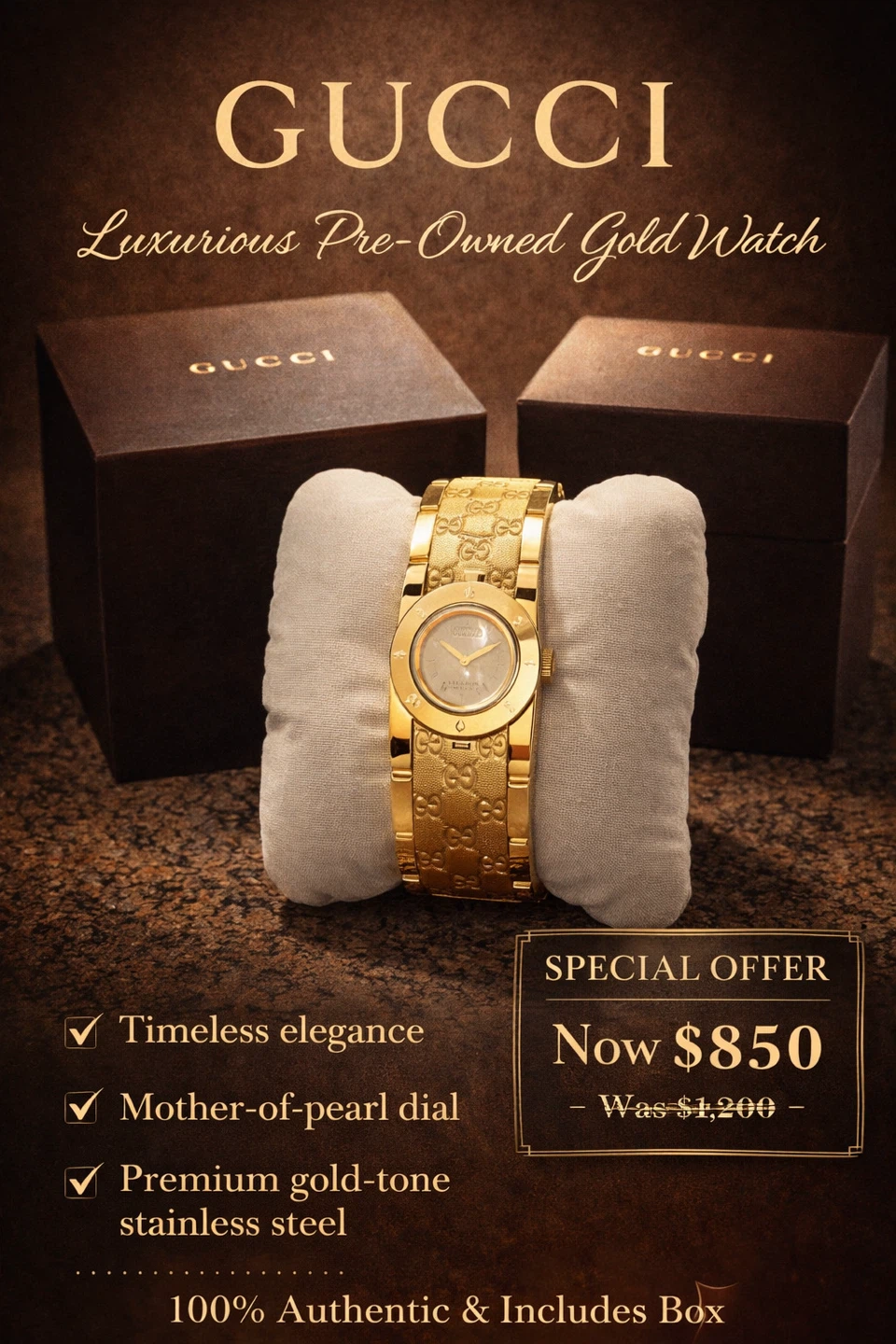 GUCCI Luxurious Pre-Owned Gold Watch