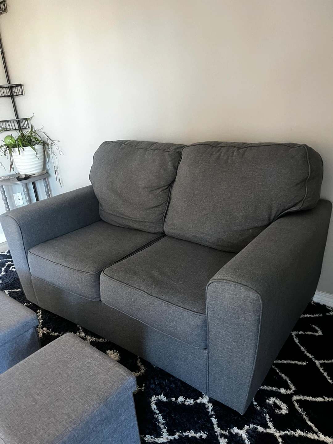 Dark Grey Loveseat Sofa with storage foot stools - photo 2