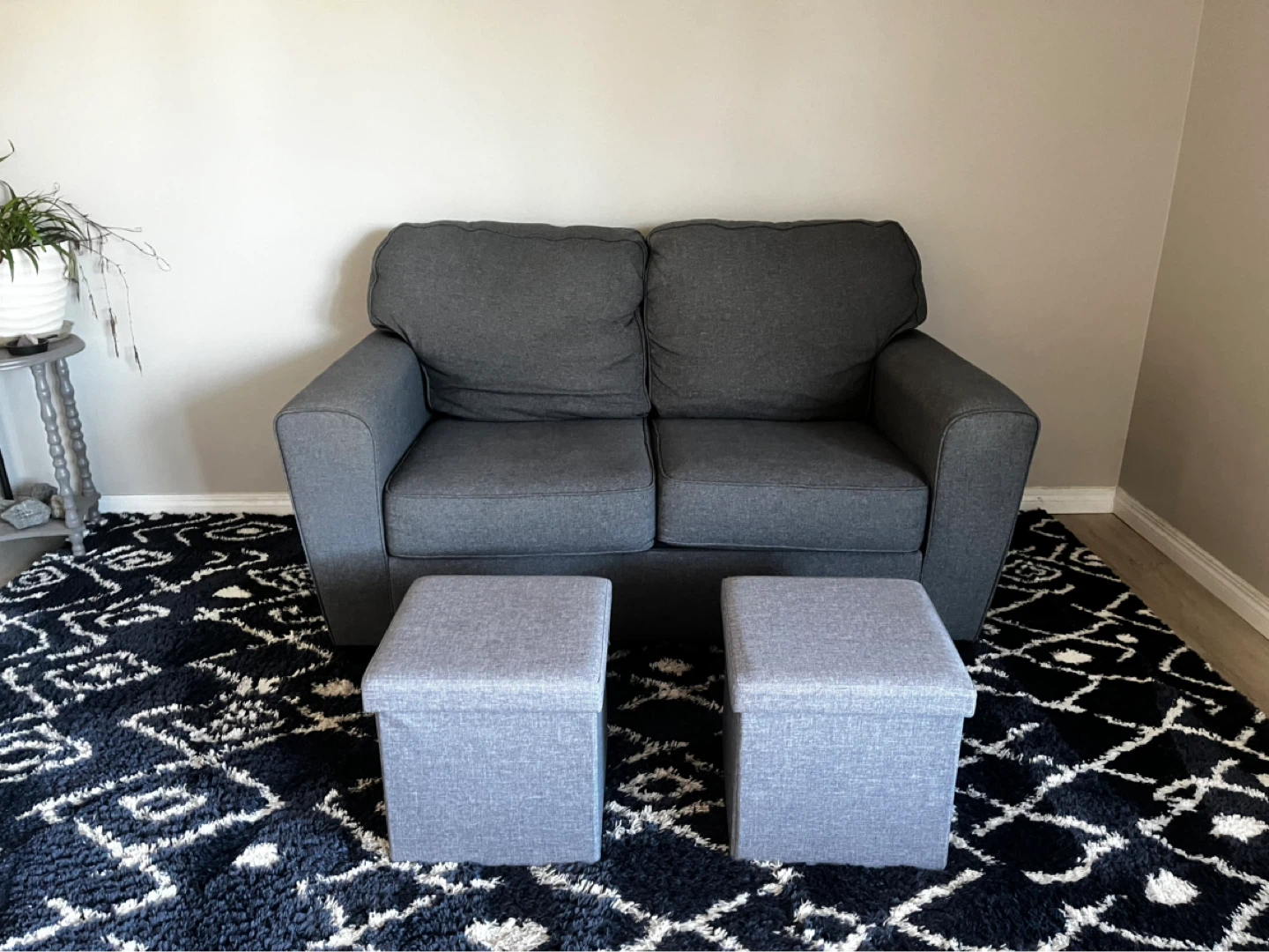 Dark Grey Loveseat Sofa with storage foot stools