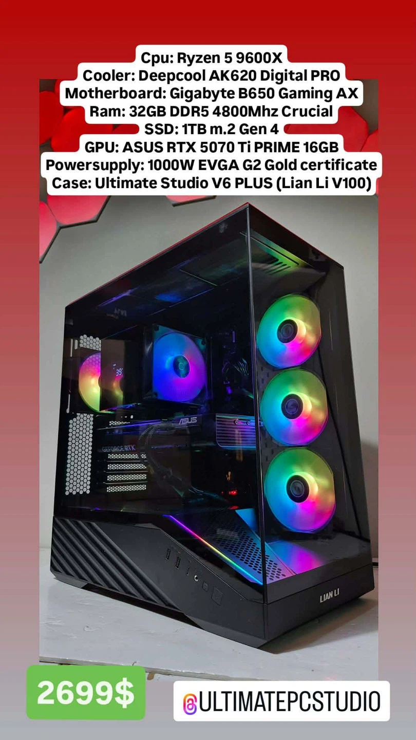 Custom Gaming PC - Ryzen 5 9600X, RTX 5070 Ti, 32GB DDR5 RAM