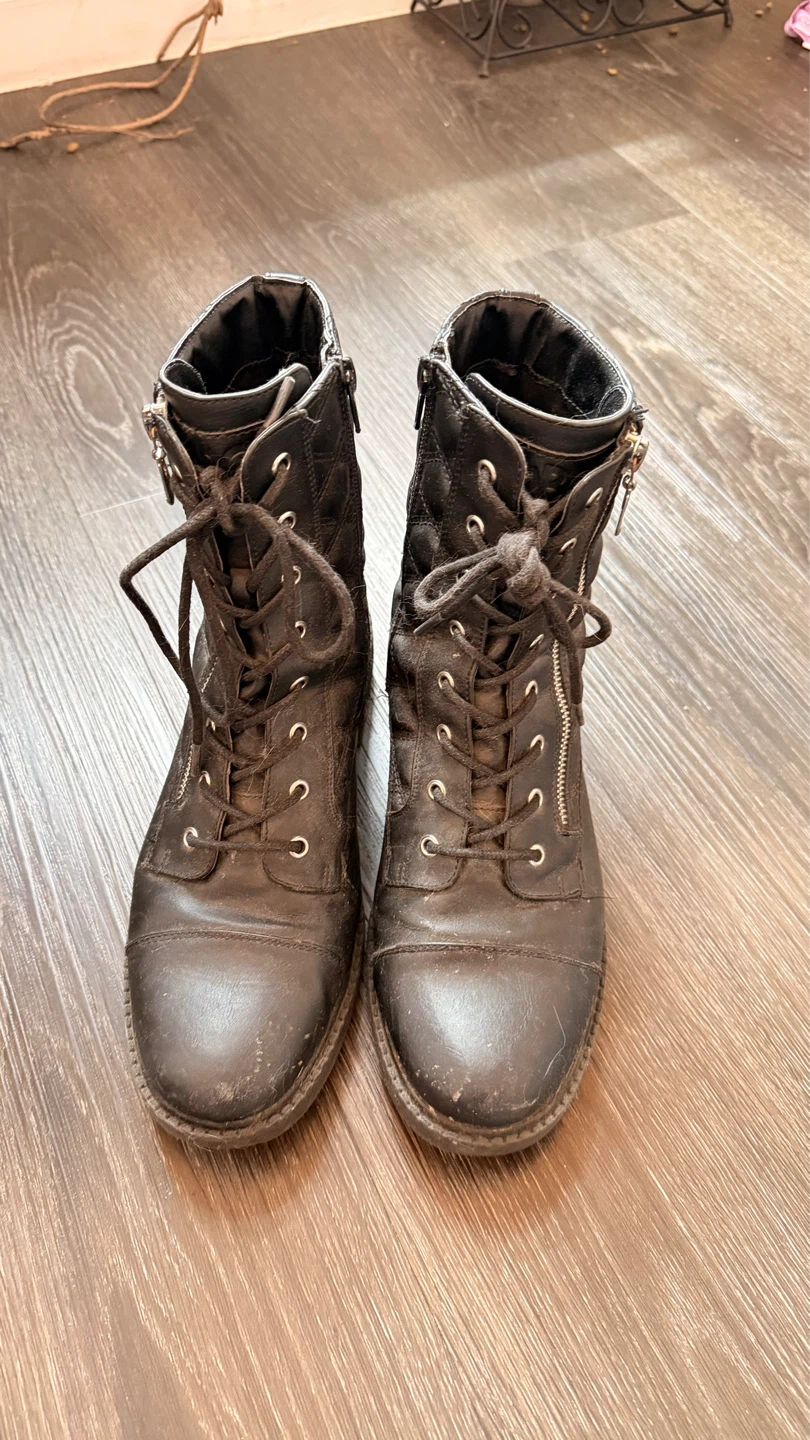 Black Quilted Combat Boots with Side Zippers