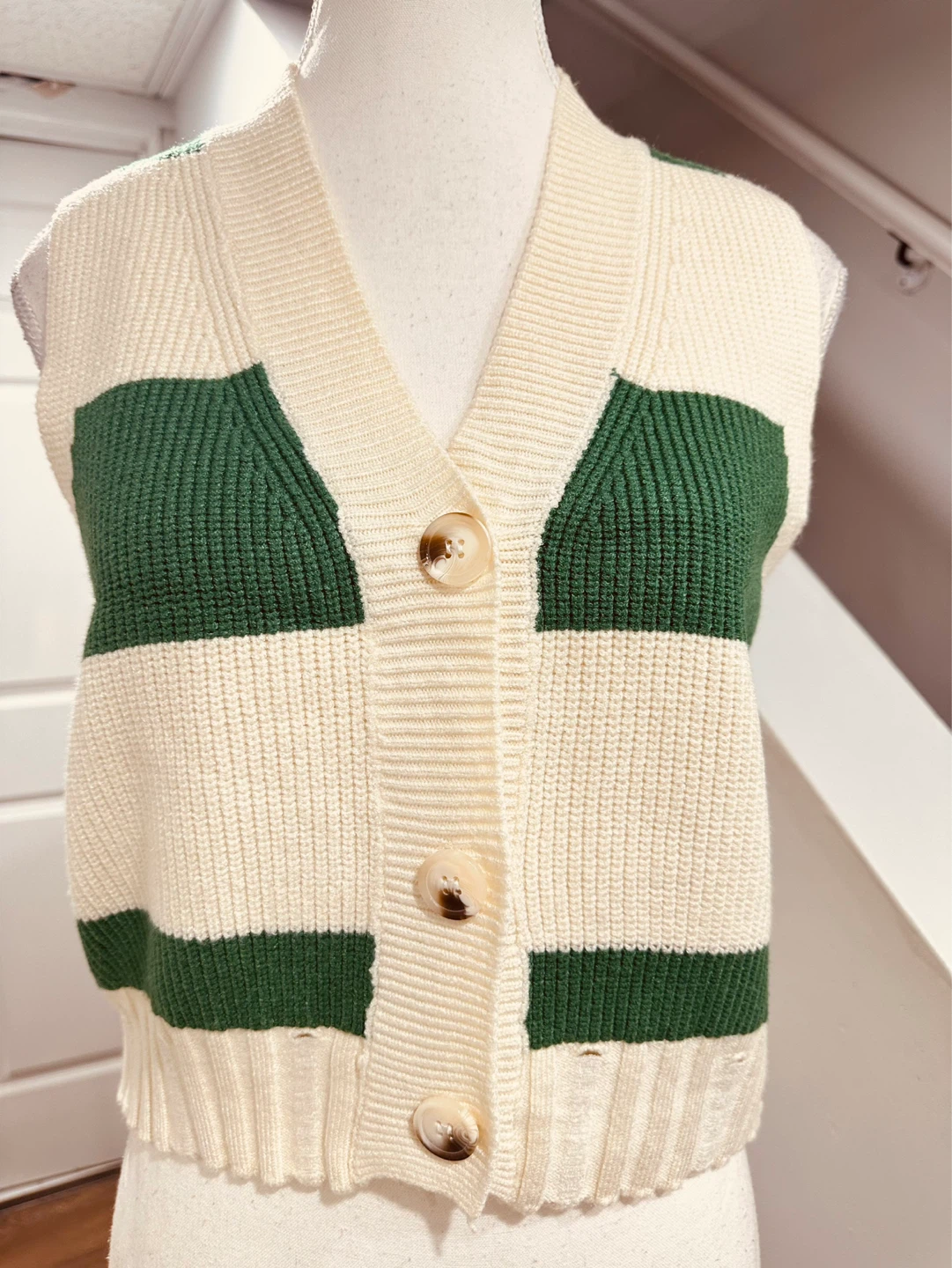 Buy 1 get 1 free Cream and Green Striped Knit Vest