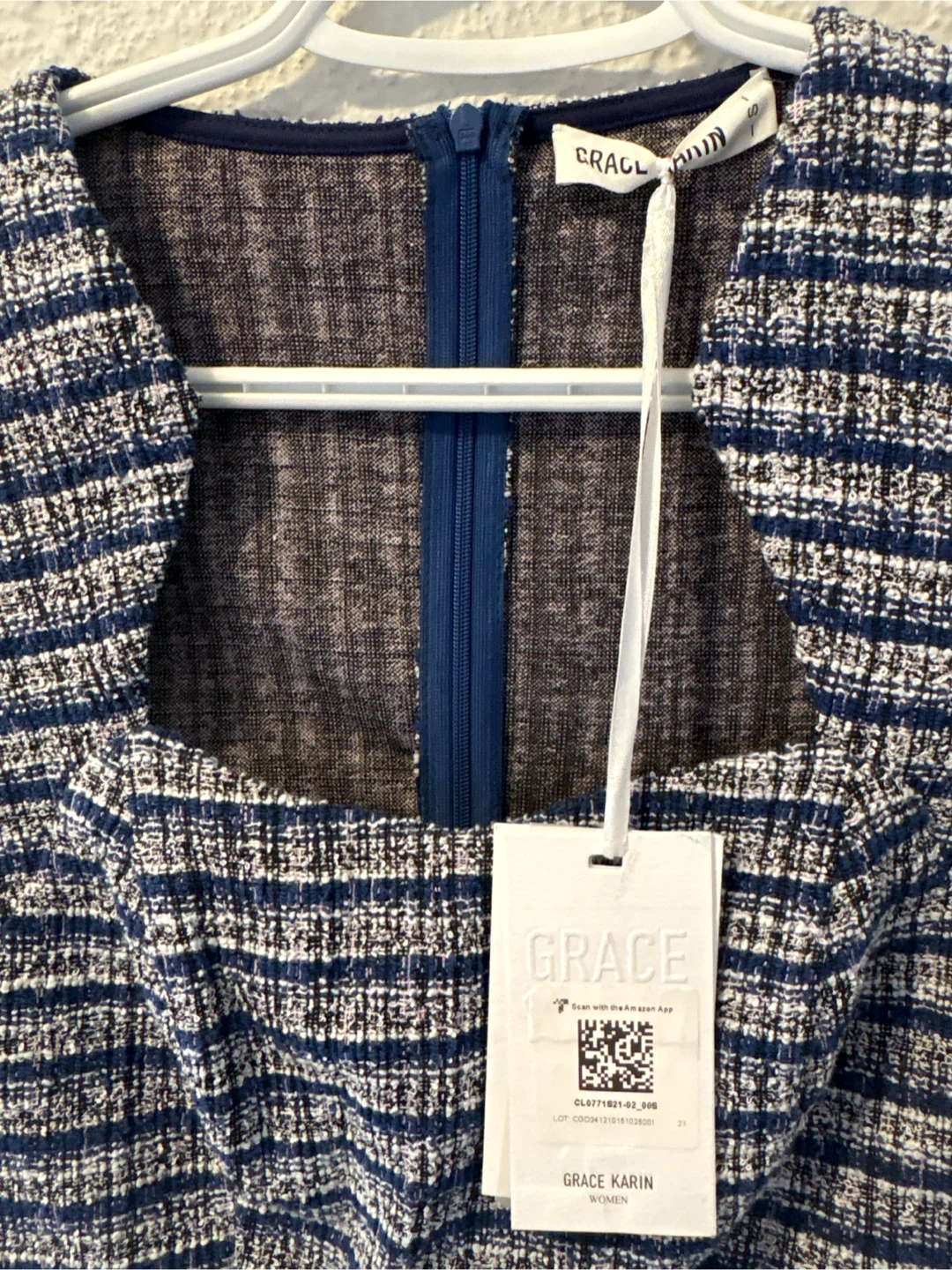 NEW Grace Karin Women's Tweed Dress - Blue/White Plaid - photo 4