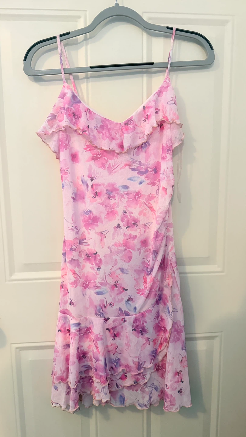 Pink Floral Ruffle Mini Dress Size M