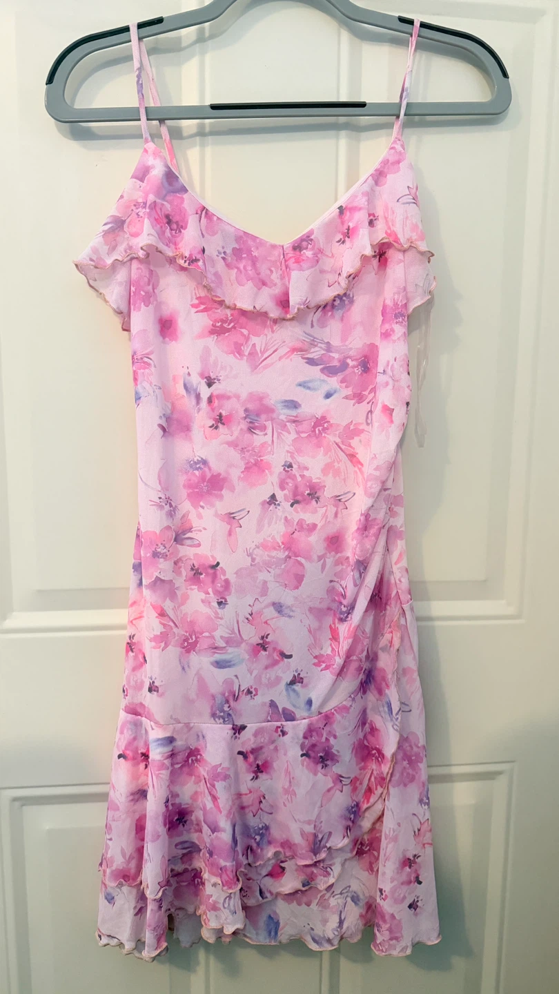 Pink Floral Ruffle Mini Dress Size M - photo 2
