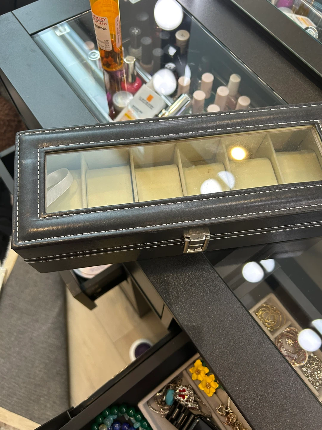 6-Slot Watch Display Case with Glass Top