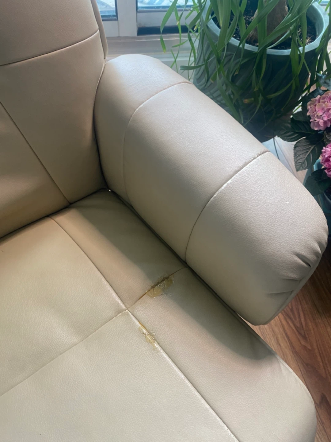 Cream Leather Recliner Chair with Ottoman - photo 2