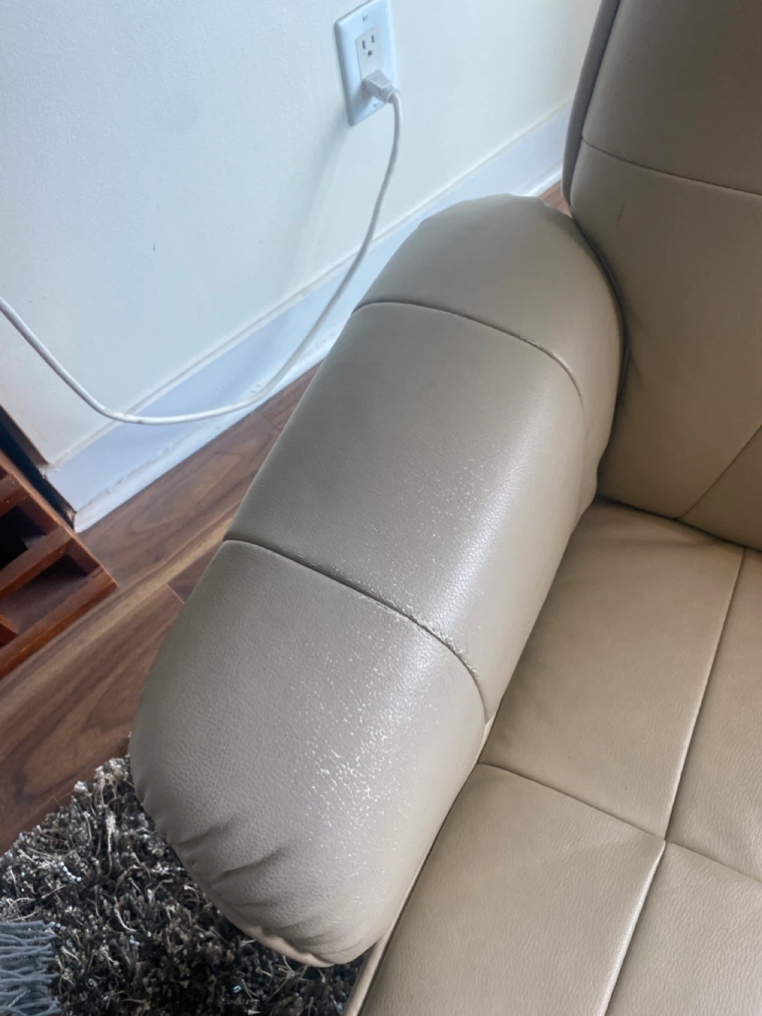 Cream Leather Recliner Chair with Ottoman - photo 3