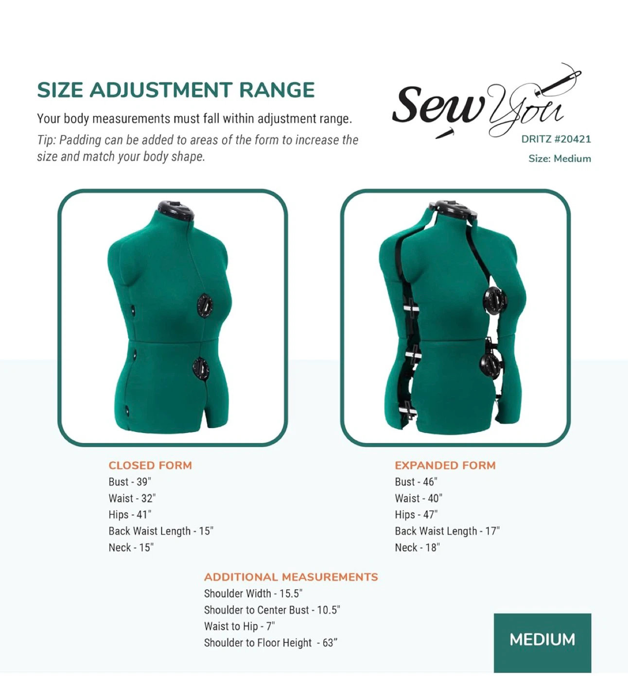 Teal Sewing Dress Form Mannequin with Stand - photo 4