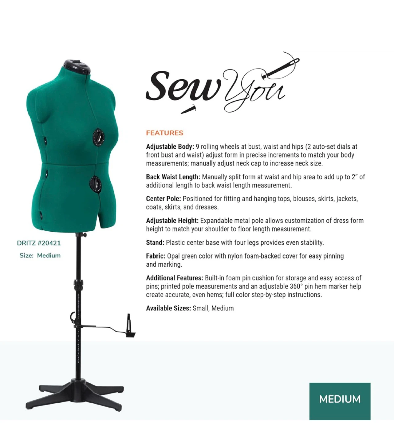 Teal Sewing Dress Form Mannequin with Stand - photo 5