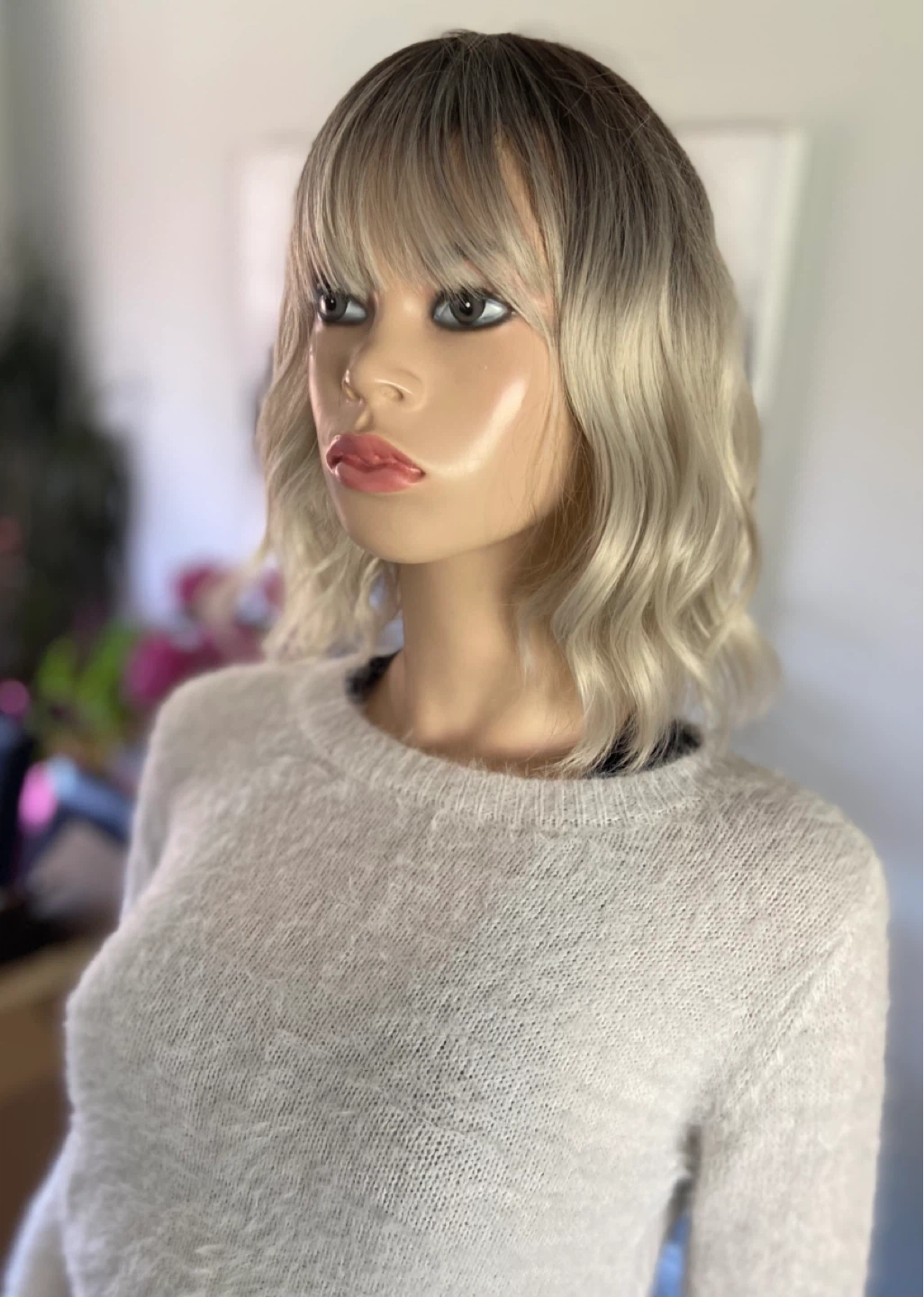 NWT: 12” Wavy Ombré White Grey Silver Synthetic Wig