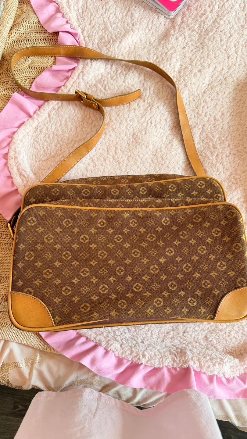 Brown Monogram Shoulder Bag with Leather Trim