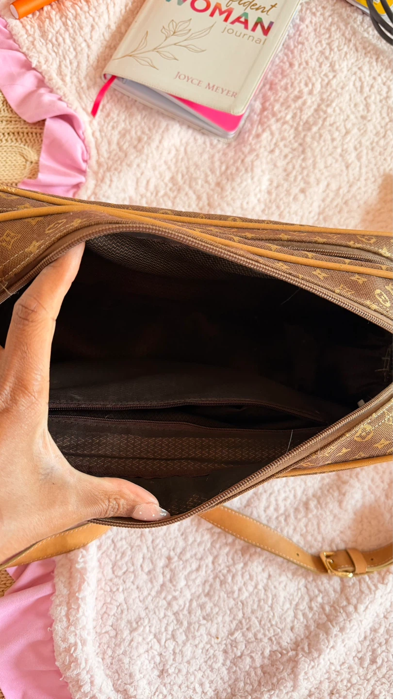 Brown Monogram Shoulder Bag with Leather Trim - photo 5