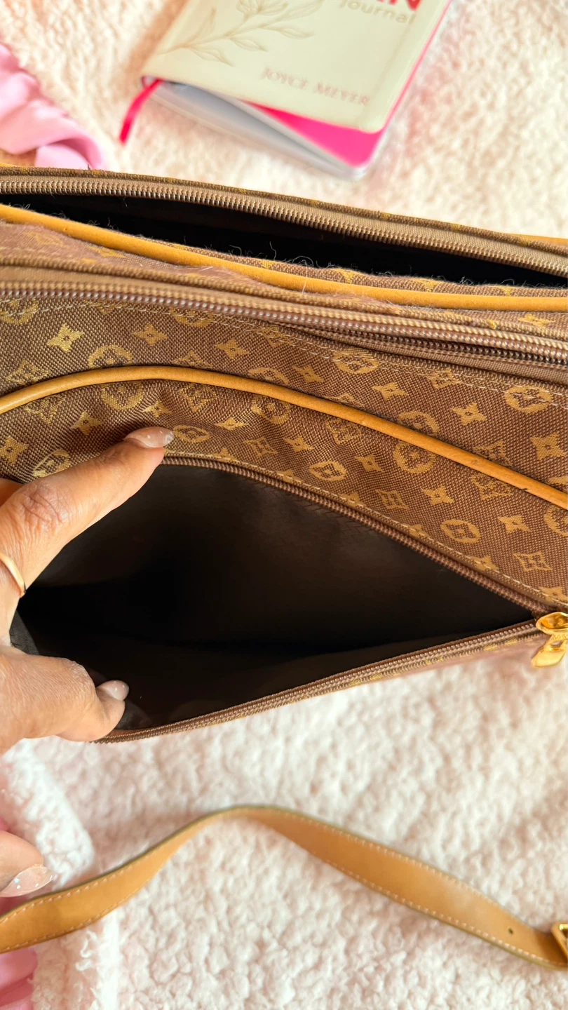 Brown Monogram Shoulder Bag with Leather Trim - photo 3