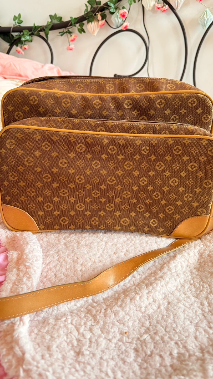 Brown Monogram Shoulder Bag with Leather Trim - photo 2