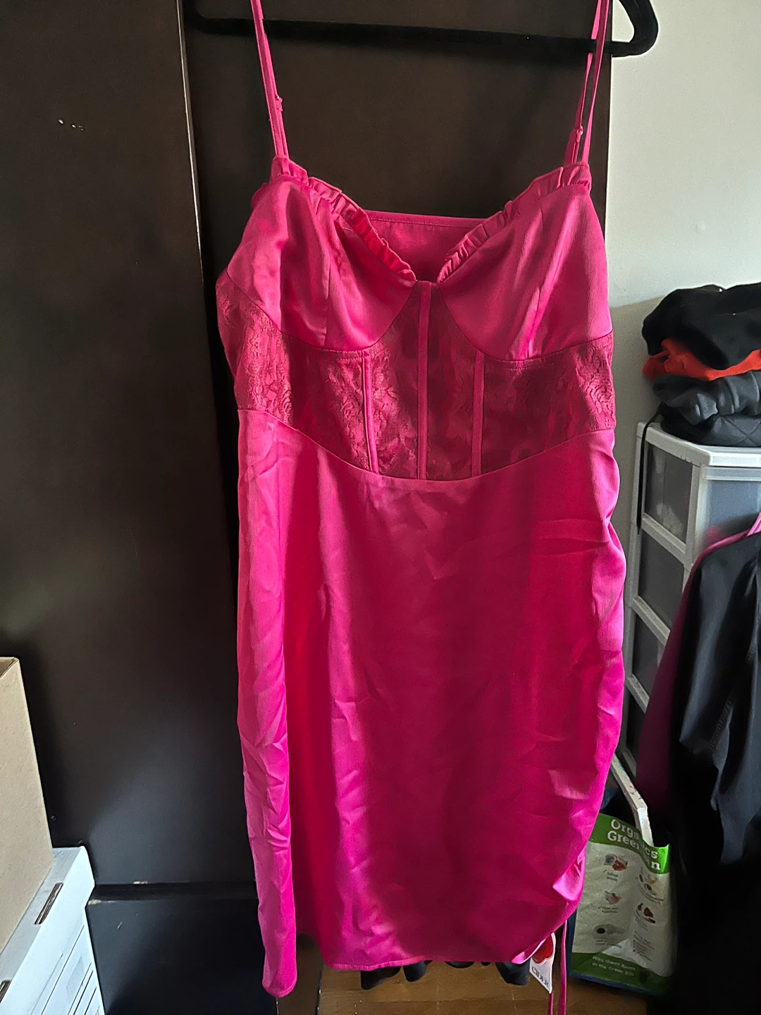 Bright Pink Ruched body connSlip Dress
