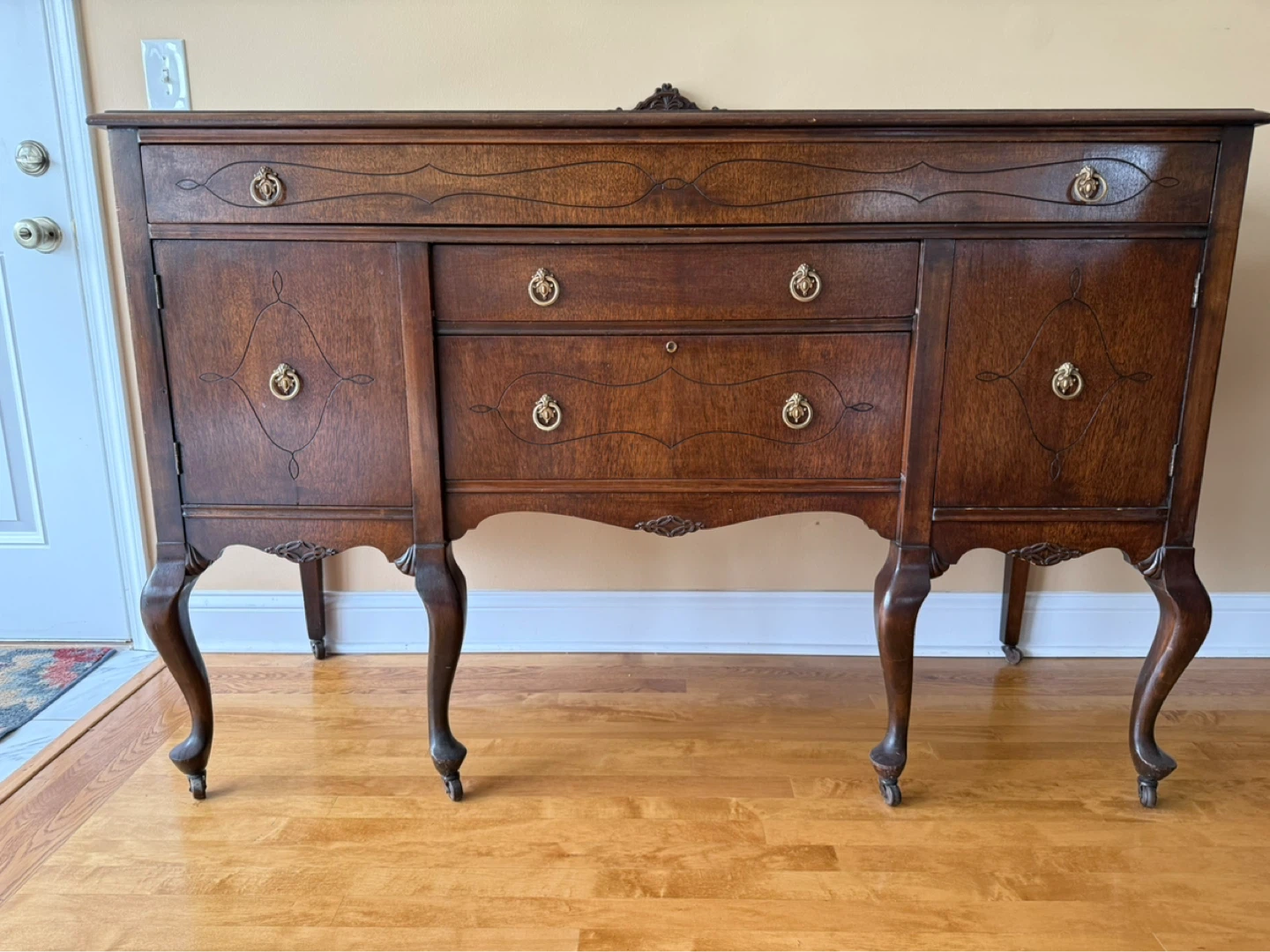 Antique Wooden Sideboard with Drawers and Cabinet Doors - photo 2